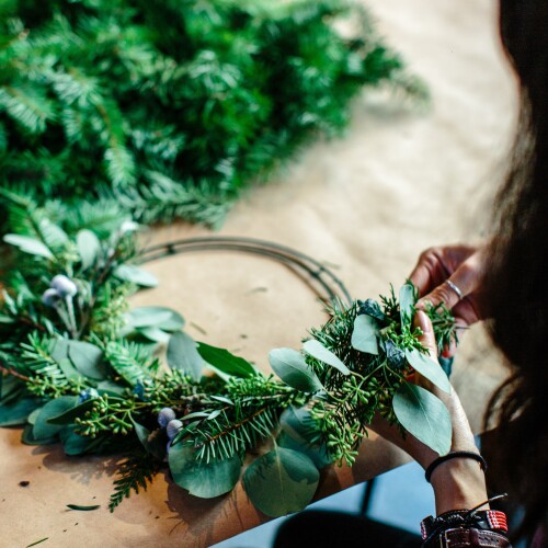 Christmas wreath frame and foliage