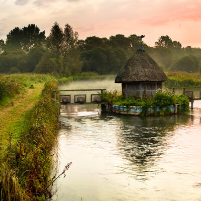 Misty river and Fishing Hut